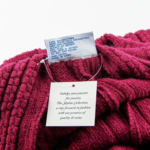 The Skyline Collection Red Knit Poncho Cardigan with Sequins, One Size - Picture 5 of 5